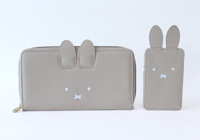 ミッフィー耳つき14ポケット長財布カードケースグレージュ