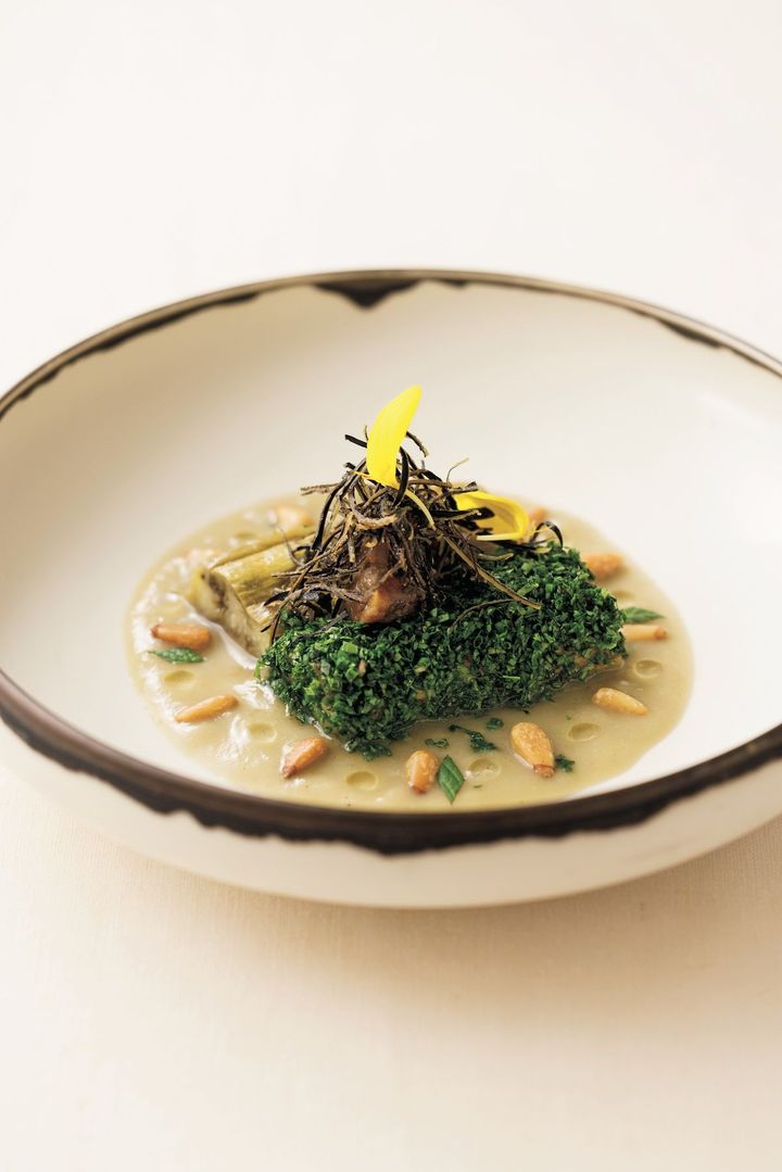 「秋茄子のコンフィ ハーブのクルート カポナータ添え」