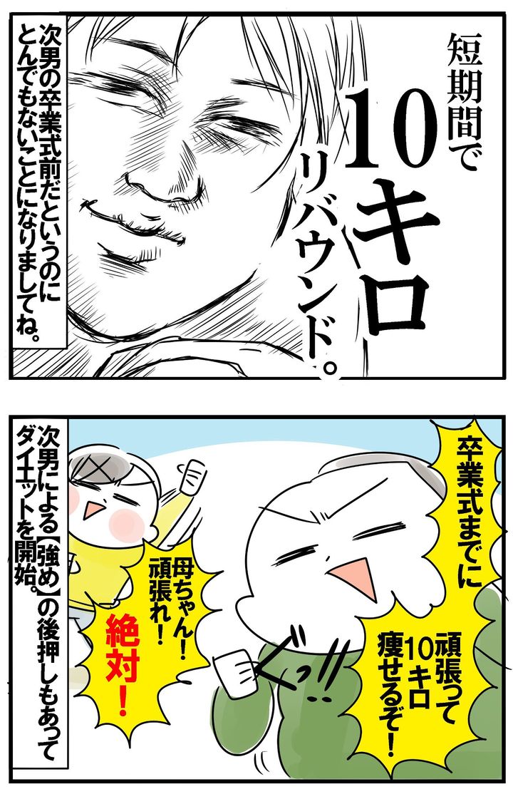 次男の卒業式が近づいてきましたが…、次男による後押しもあってマイナス10キロを目指してダイエットすることに！