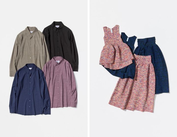 画像: 左｜シャツ各￥139,700【ガブリエラ コール ガーメンツ】、右｜トップス各￥39,600、スカート各￥66,000【CFCL】 出典：「CABaN FUKUOKA」特設サイト
