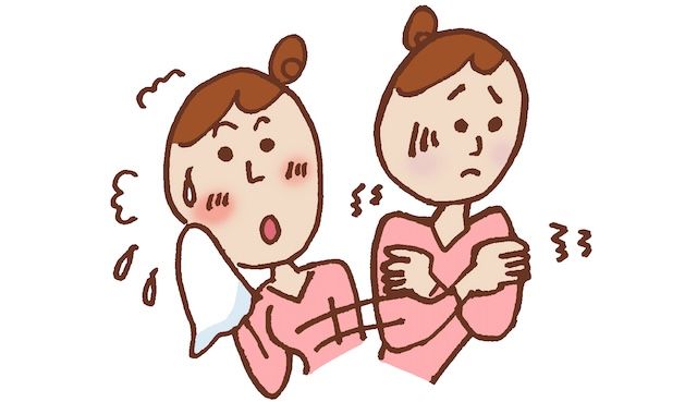 寒がったり暑がったりする女性のイラスト