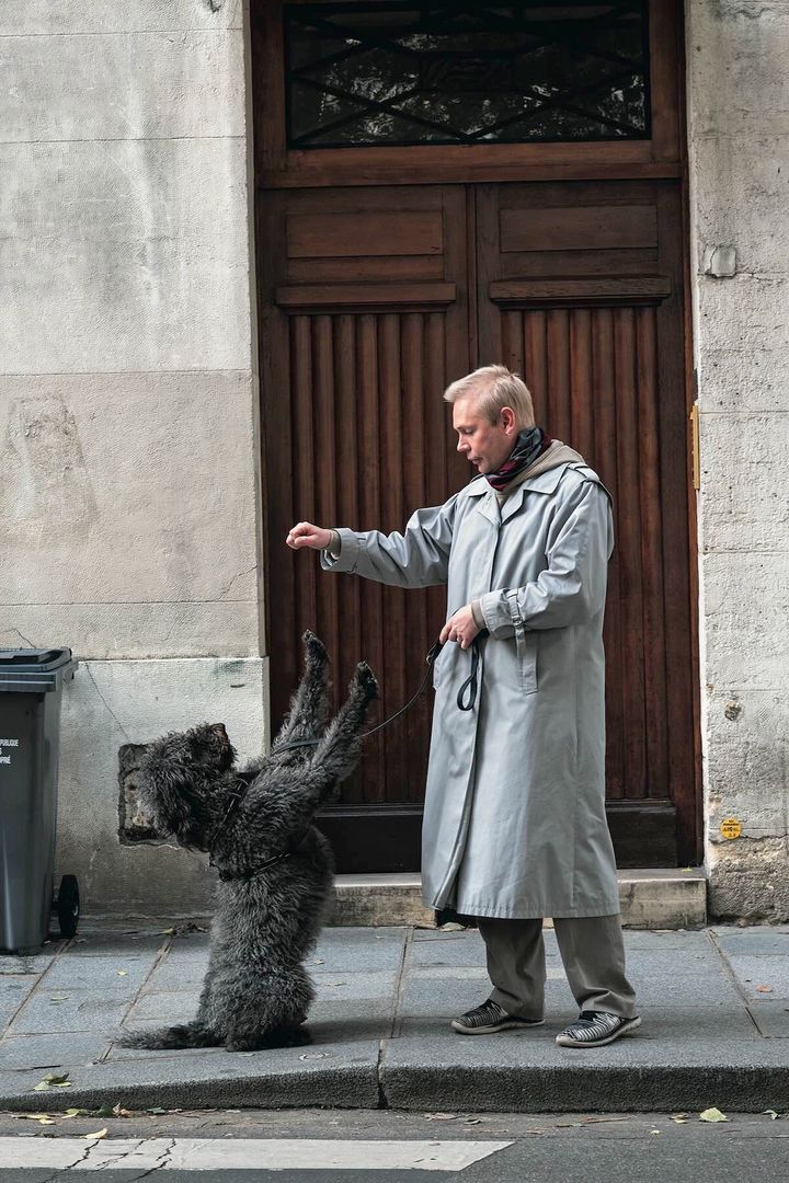 イケメン過ぎて眼福！ワンちゃんとリンクコーデしたオシャレなパリジャンのコーデ