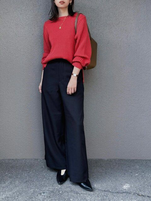 黒ワイドパンツコーデ1