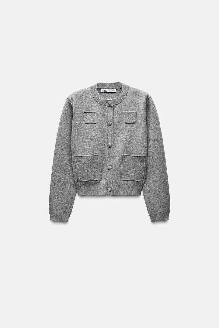 ZARA プレーンニットジャケット パデッドショルダー 9598/127