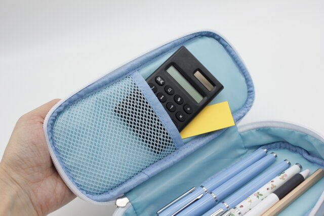 ペンケース（大容量、2ポケット） メッシュポケット