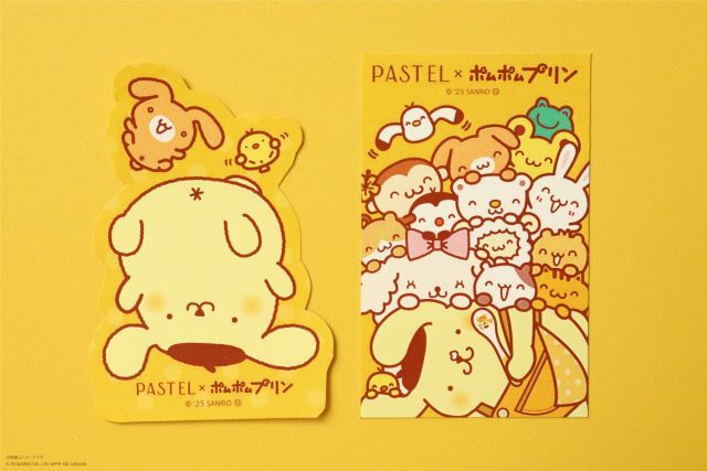 「ポムポムプリン」とお友だちのタルトとカスタードがキュートなおしりをみせているデザイン（左）、チームプリンの通称“ちむぷり”のみんながぎゅっと寄り添っているデザイン（右）