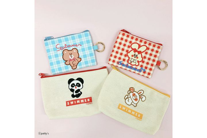 カラビナ付ミニポーチ（上/2種）、刺繍ポーチ（下/2種）