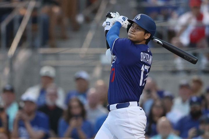 オープン戦初打席で本塁打を放ったドジャース・大谷翔平（C）Getty Images