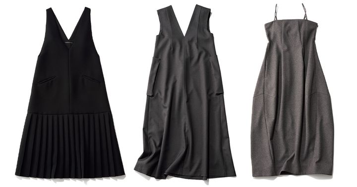 ツルバイマリコオイカワのAラインのジャンパースカートとスタイルミキサーのVネックのジャンパースカートとスタイリングのキャミワンピース