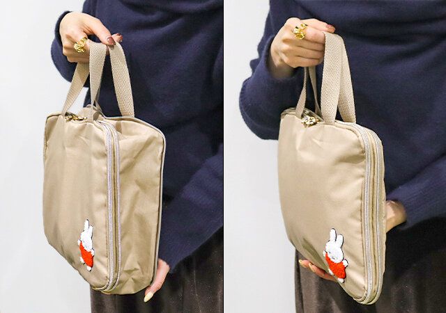 ミッフィーデザインの圧縮収納ポーチ 圧縮前と圧縮後の比較