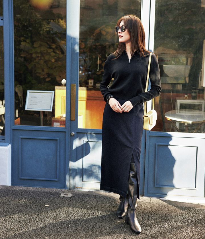 骨格ストレートにおすすめの着痩せアイテム ジップアップニット