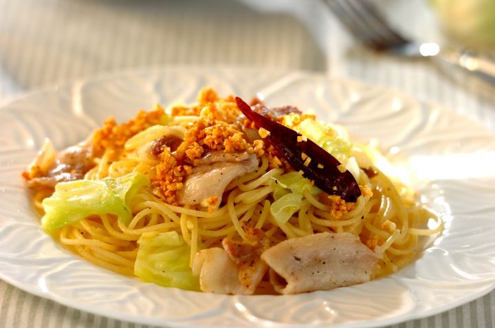 豚肉とキャベツのガーリックオイルスパゲティー