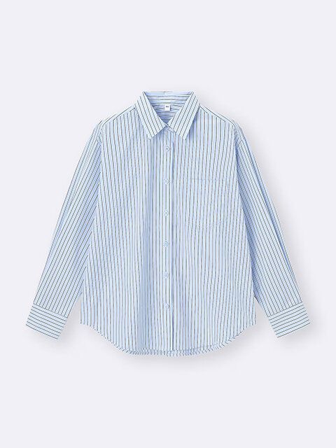 GU バックボタンストライプシャツ BLUE