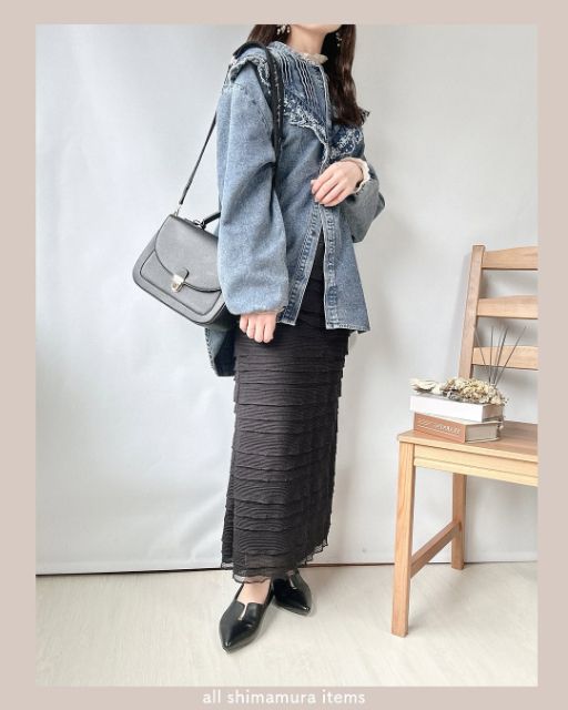 TAI＊デニムシシュウフリルを着たコーデ