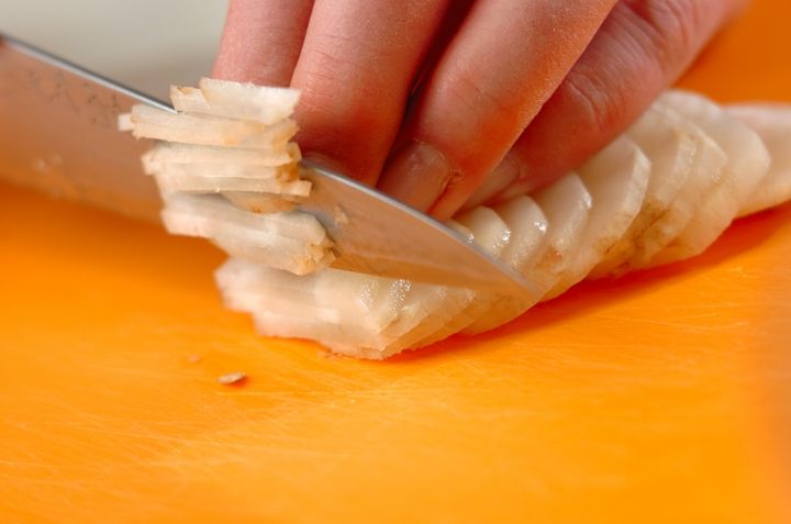 簡単！菊芋と水菜のユズ風味ラぺサラダ by金丸 利恵さんの下準備1