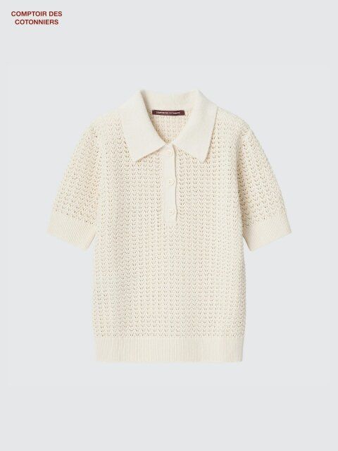 ユニクロのリネンコットンオープンワークポロセーター