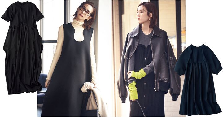 モードなデザインのワンピースを着こなす桐谷美玲さん