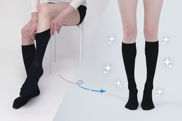 「秒」で履けて、「即」脚スッキリ設計の着圧ソックス