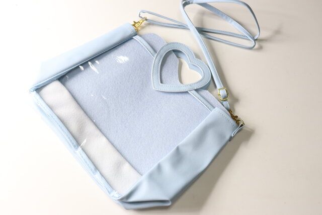 推し活バッグ、ハートハンドル付2WAYショルダーバッグ 青