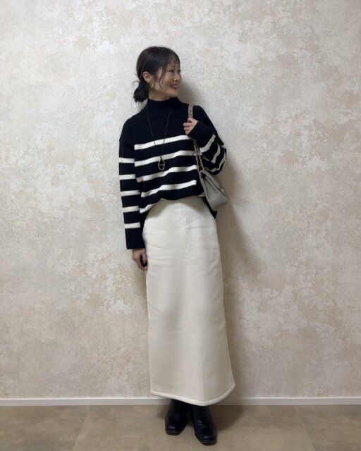 ボーダーニットでシンプルコーデ