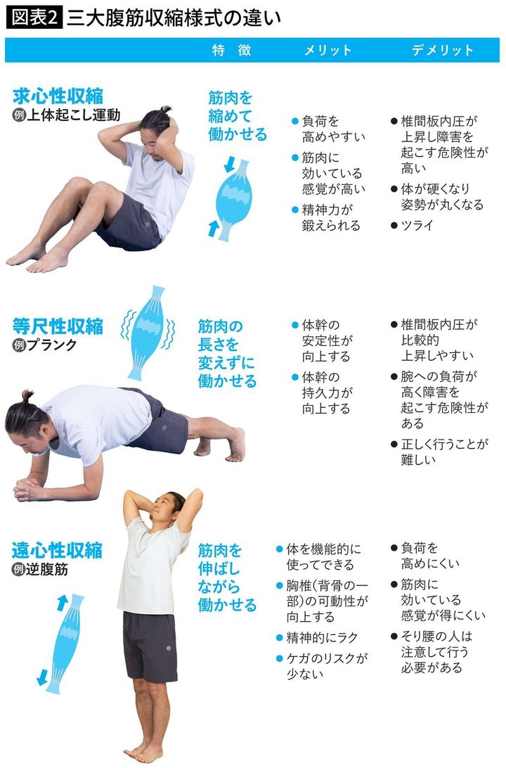 【図表】三大腹筋収縮様式の違い