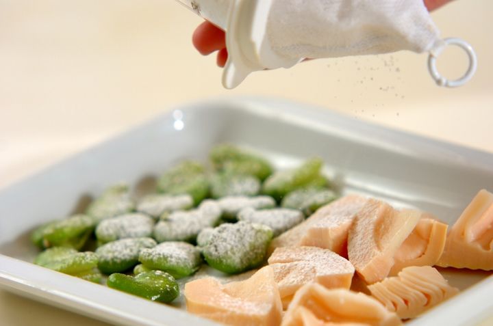 ソラ豆とタケノコの天ぷらの作り方1