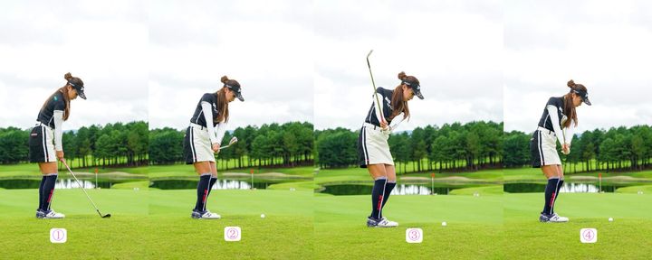 「バックスイング」では体の回転でクラブを上げればフェースや軌道が安定する