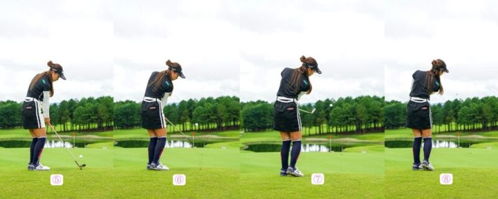 「バックスイング」では体の回転でクラブを上げればフェースや軌道が安定する