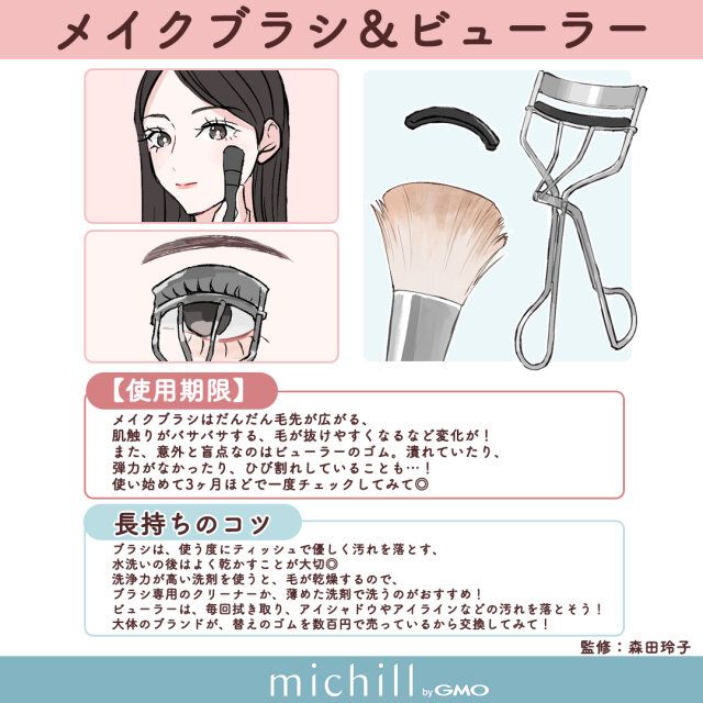 コスメとツールの捨て時と長持ちのコツ メイクブラシ ビューラー