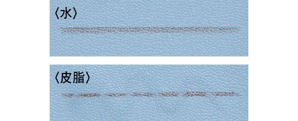 水の綿棒では変化はないけれど、皮脂つき綿棒だと消えてしまう