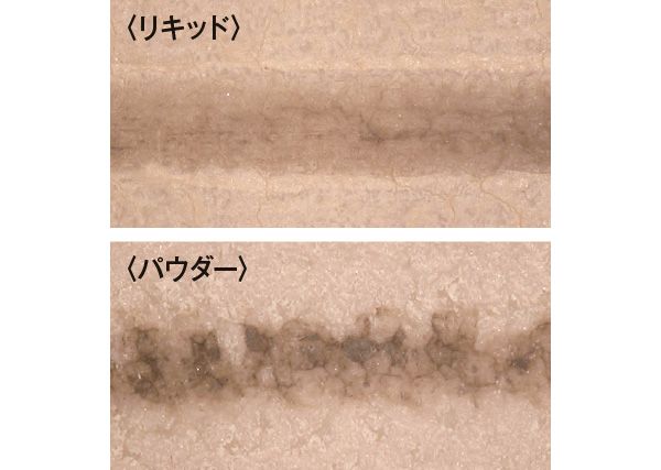 リキッドだと発色は淡め。パウダーは色づくがムラになる