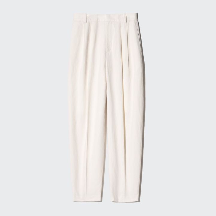 リネンブレンドバレルレッグパンツ/丈短め ￥3,990