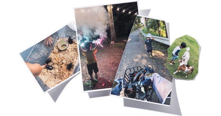 東京の郊外に移住して自然と遊ぶ日々を送る家族の思い出写真