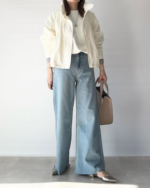 ウィンドプルーフスタンドブルゾンを着たコーデ