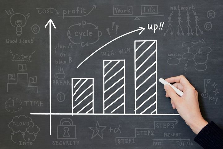 黒板に書かれたグラフ