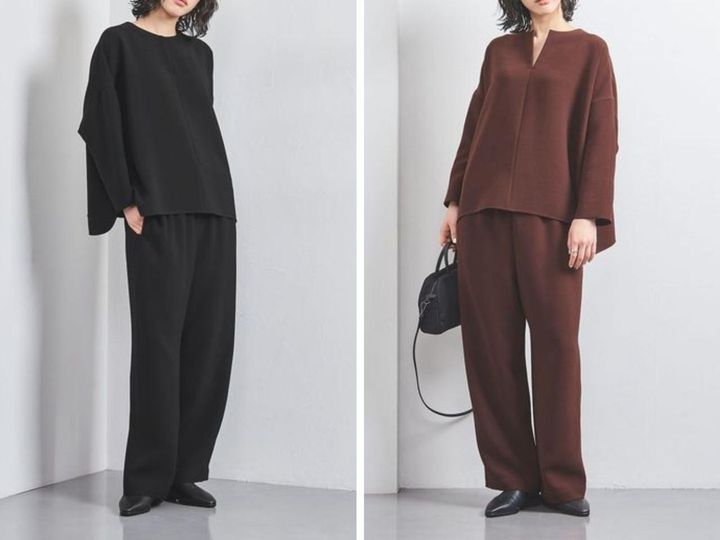 画像: 「COMFY スリットノーカラー プルオーバー」各￥18,920、「COMFY ストレート イージーパンツ」各￥19,910 出典：ユナイテッドアローズ