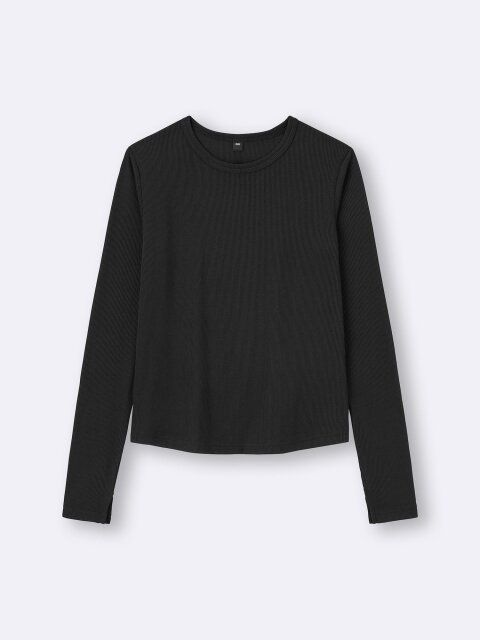 GU ソフトリブクルーネックT