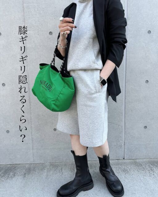 感動ダブルジャケットリラックスフィットとスウェットワイドショーツのコーデ