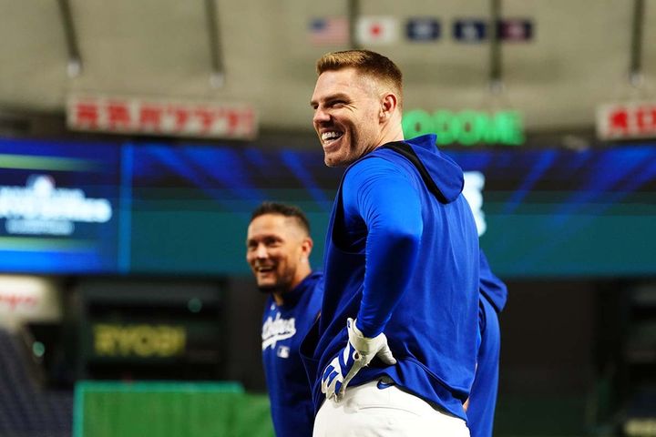東京ドームで練習に臨んだドジャースのフレディ・フリーマン（C）Getty Images