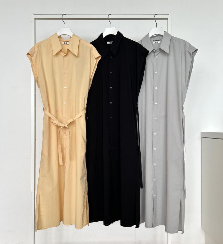 画像: 【Uniqlo U】コットンシャツワンピースノースリーブ各¥4,990 www.uniqlo.com