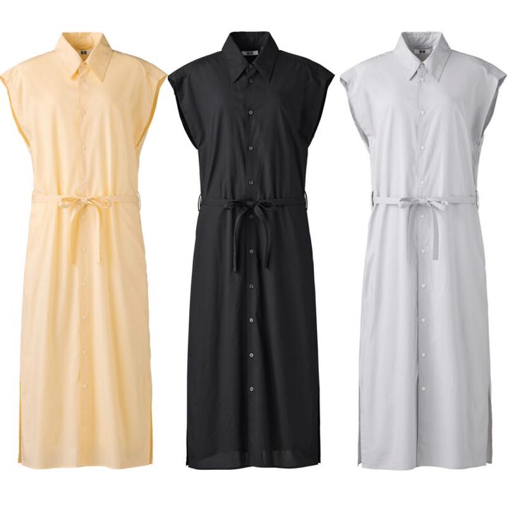 ユニクロユーのコットンシャツワンピースノースリーブ