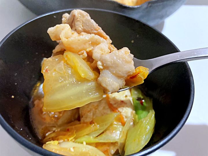 うま辛キムチ豆腐の豚肉と野菜