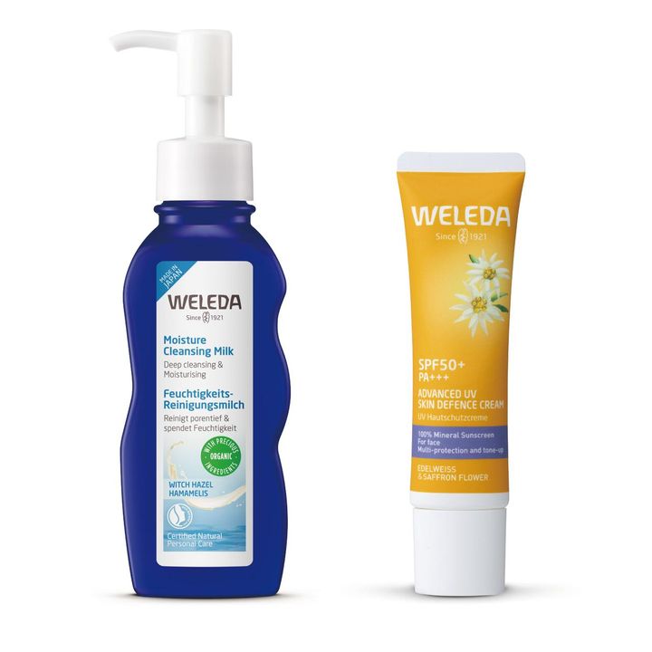 画像: （左から）潤いバリアを守りながら毛穴汚れまでオフ。モイスチャー クレンジングミルク 100ｍL ¥3,740、天然由来成分100％で紫外線をガード。エーデルワイス UVバリアクリーム SPF50＋・PA＋＋＋ ￥3,080／ヴェレダ（ヴェレダ・ジャパン） 出典：ヴェレダ公式オンラインショップ