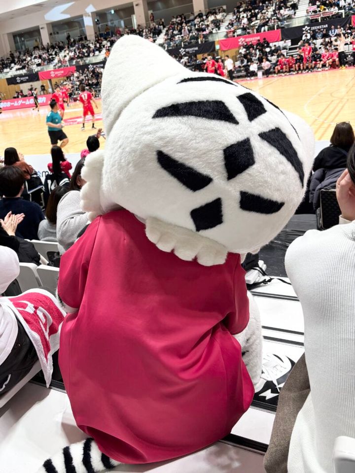 客席で一緒に観戦するジスタ―君／ジークスター東京