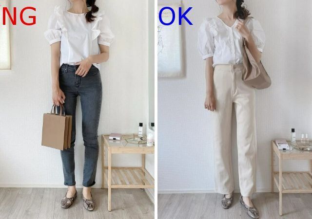 甘めブラウスレディース大人春NGコーデ