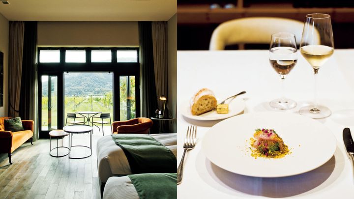 新潟〈カーブドッチ ワイナリーステイ トラヴィーニュ〉寝室、ノドグロのブリュレと茄子のコンポート