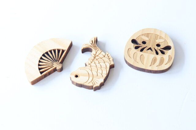 木製マグネット 扇 鯛 だるま