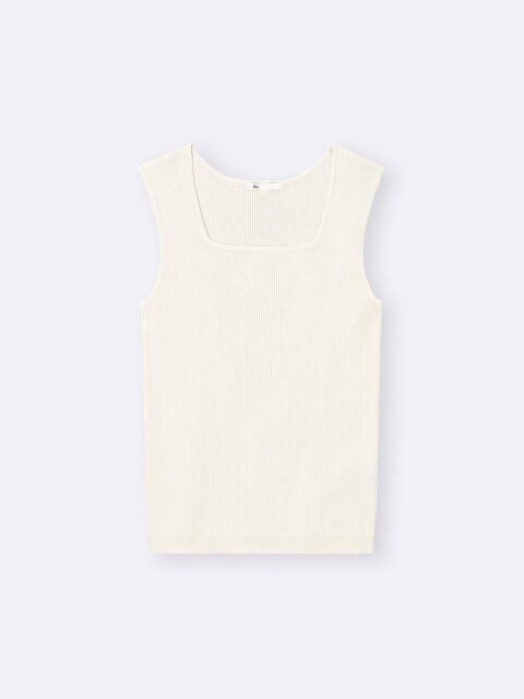 2025guレディースリブニットスクエアネックタンクトップ