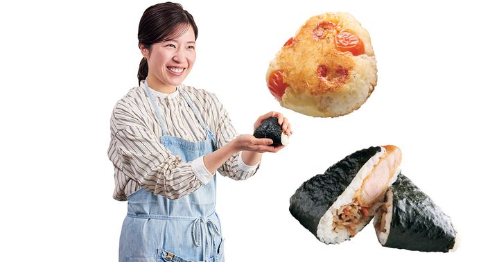 ぐっち夫婦のSHINOさんがおにぎりを握る様子とおにぎり２選