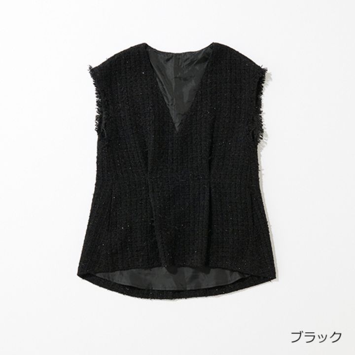 THREE SQUAREのラメツィードジレ_ブラック前